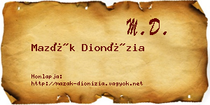 Mazák Dionízia névjegykártya